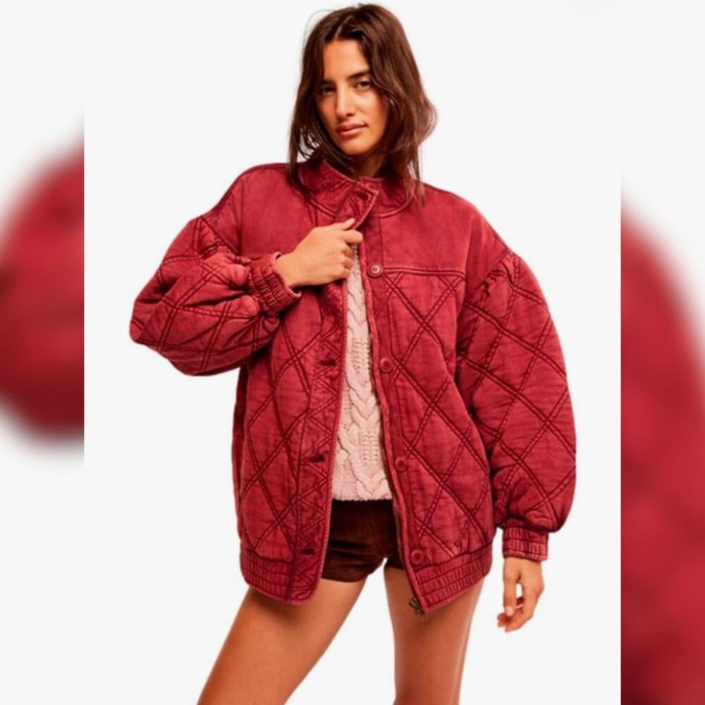 Free People Juno Quilted Bomber Jacket - Size Large, Port, NWOT